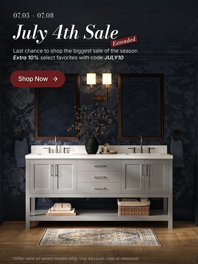 Natural oak single sink vanity with shaker drawers, white countertop, and green tile wall background