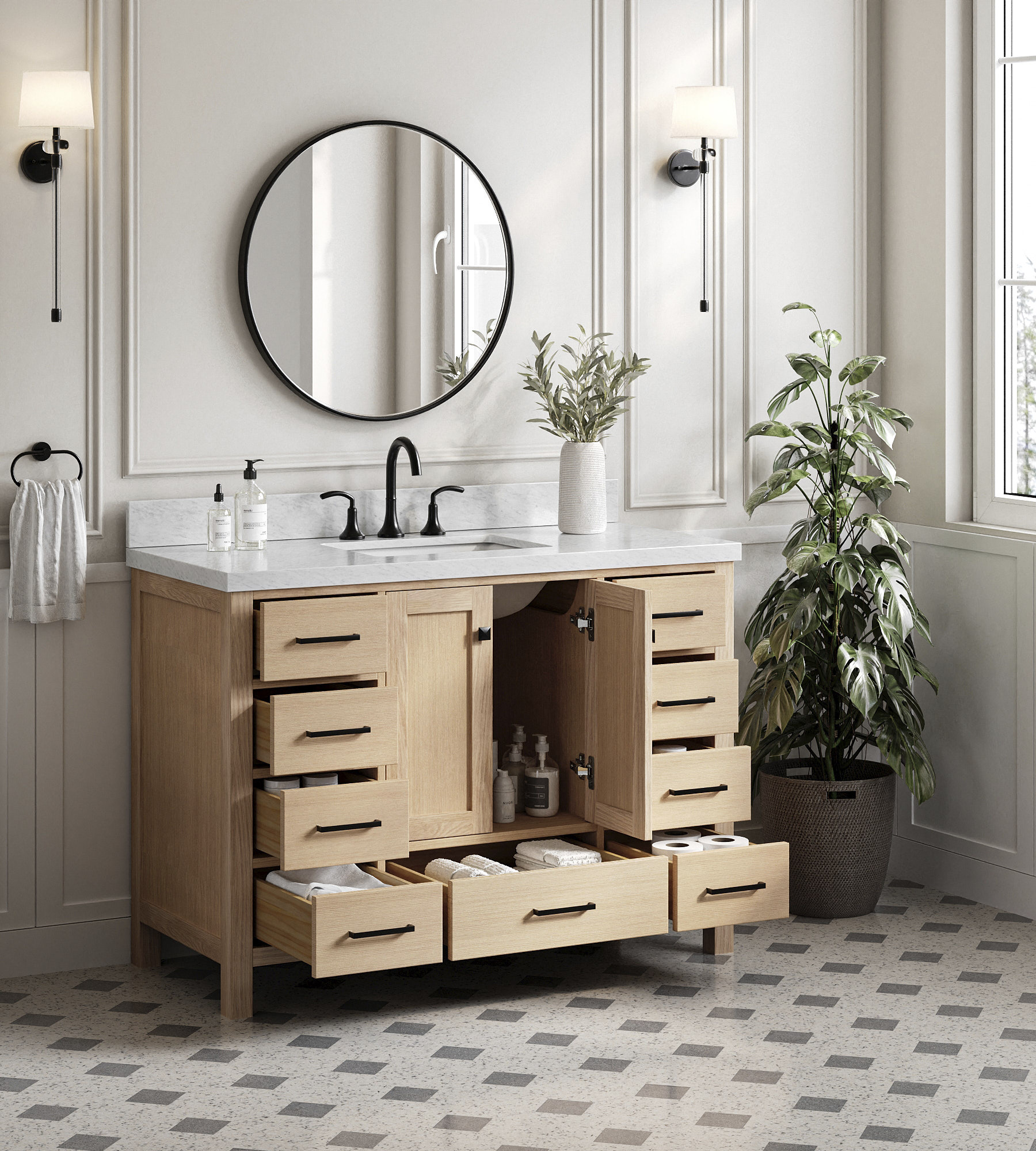 Ariel Cambridge 49 Inch Single Sink Bathroom Vanity In Oak
