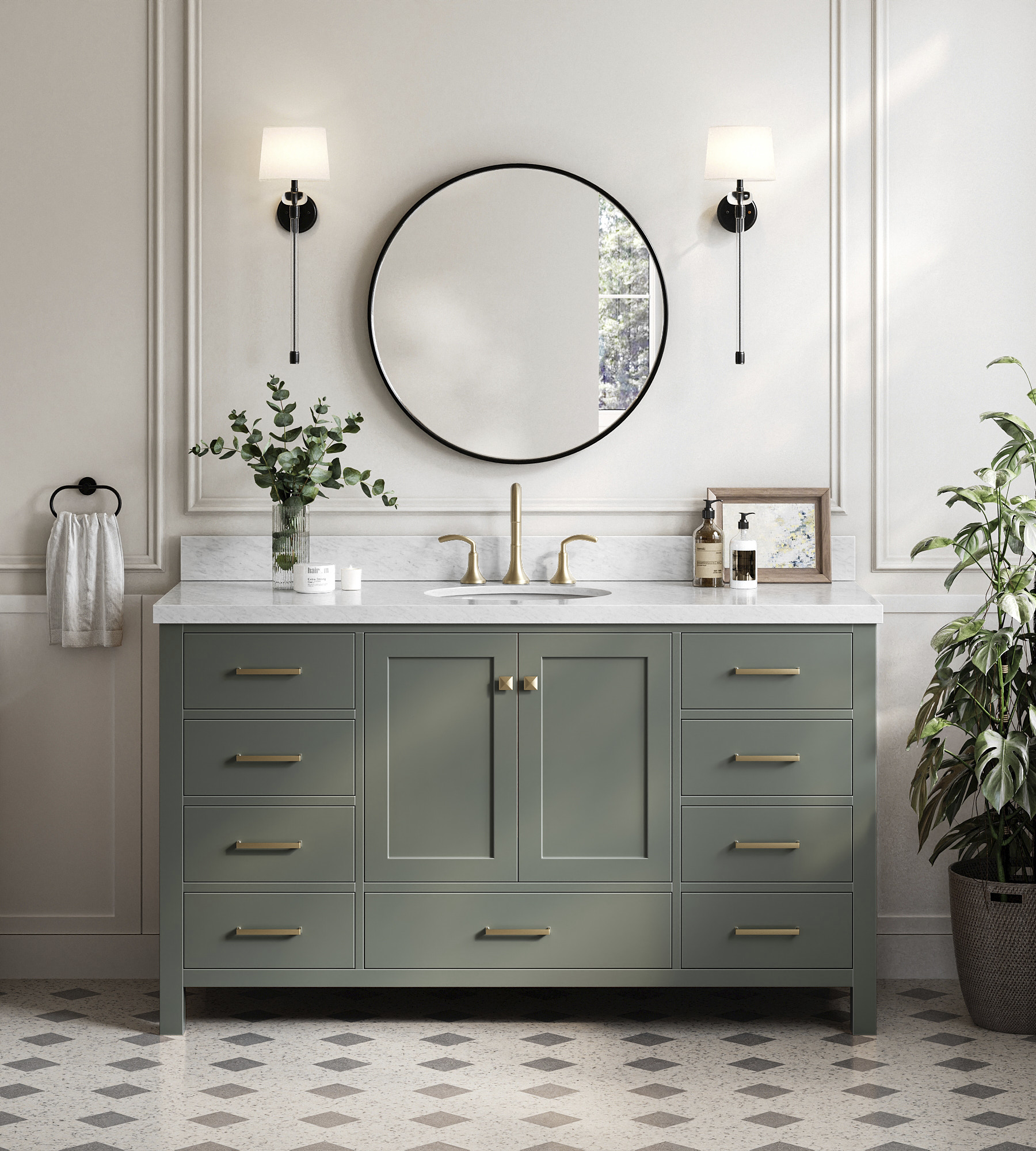 Ariel Cambridge 61 In. Sage Green Bathroom Vanity
