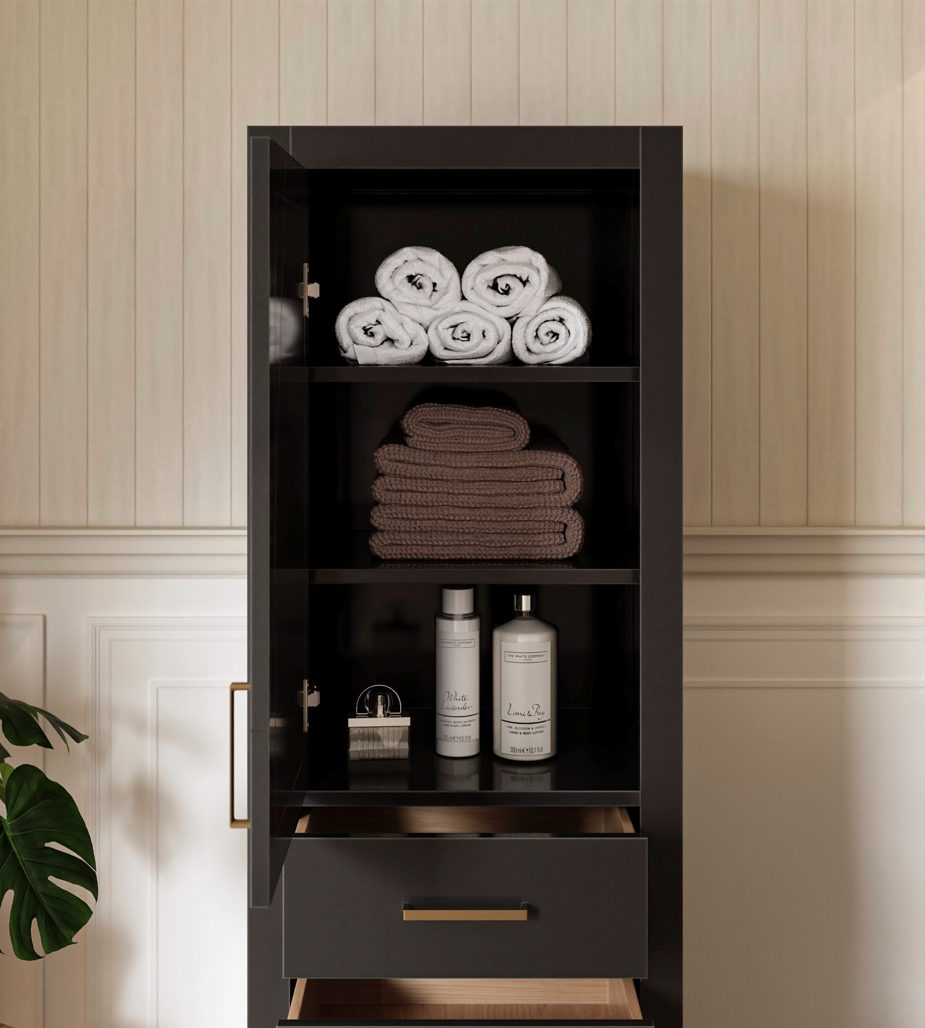 Ariel Hepburrn Bathroom Linen Storage Cabinet In Black