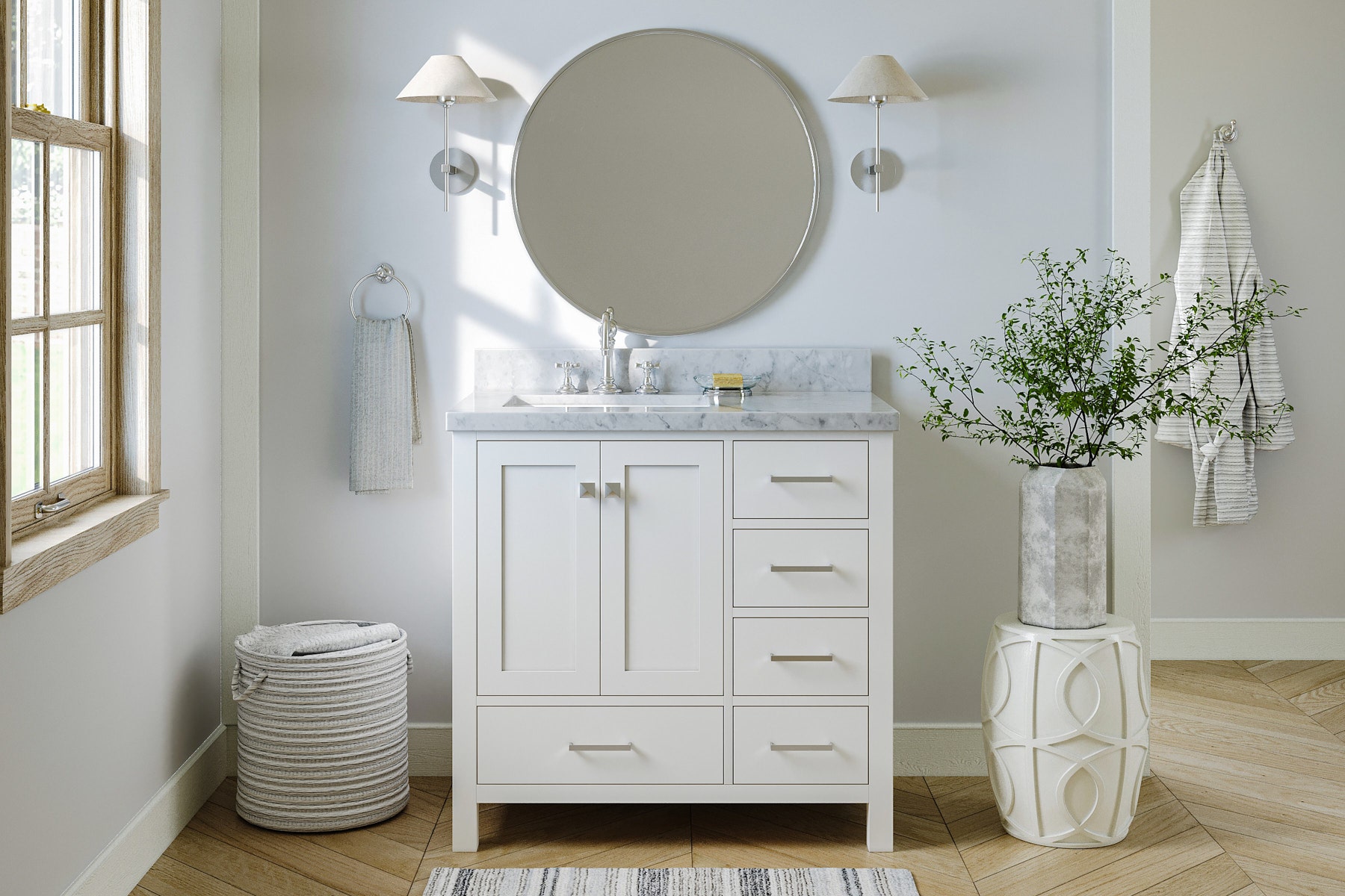 ARIEL Cambridge 37-in Midnight Blue Undermount Single Sink Bathroom Vanity  with Pure White Quartz Top in the Bathroom Vanities with Tops department at