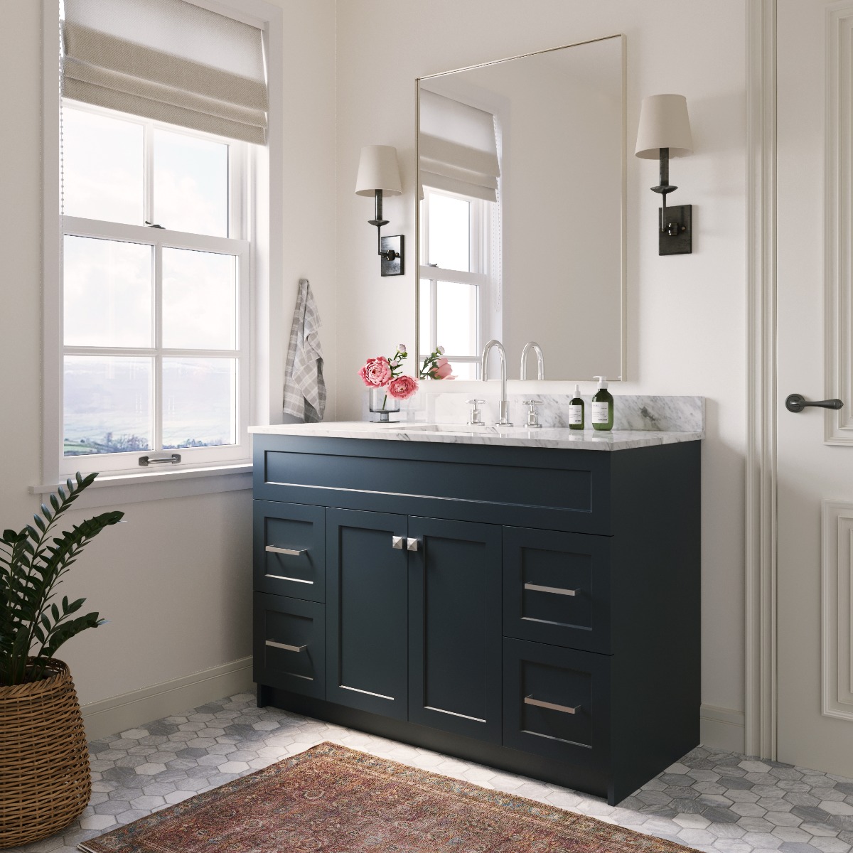 Ariel Taylor 61 In. Oval Sink Vanity With Carrara White Marble Countertop In Midnight Blue