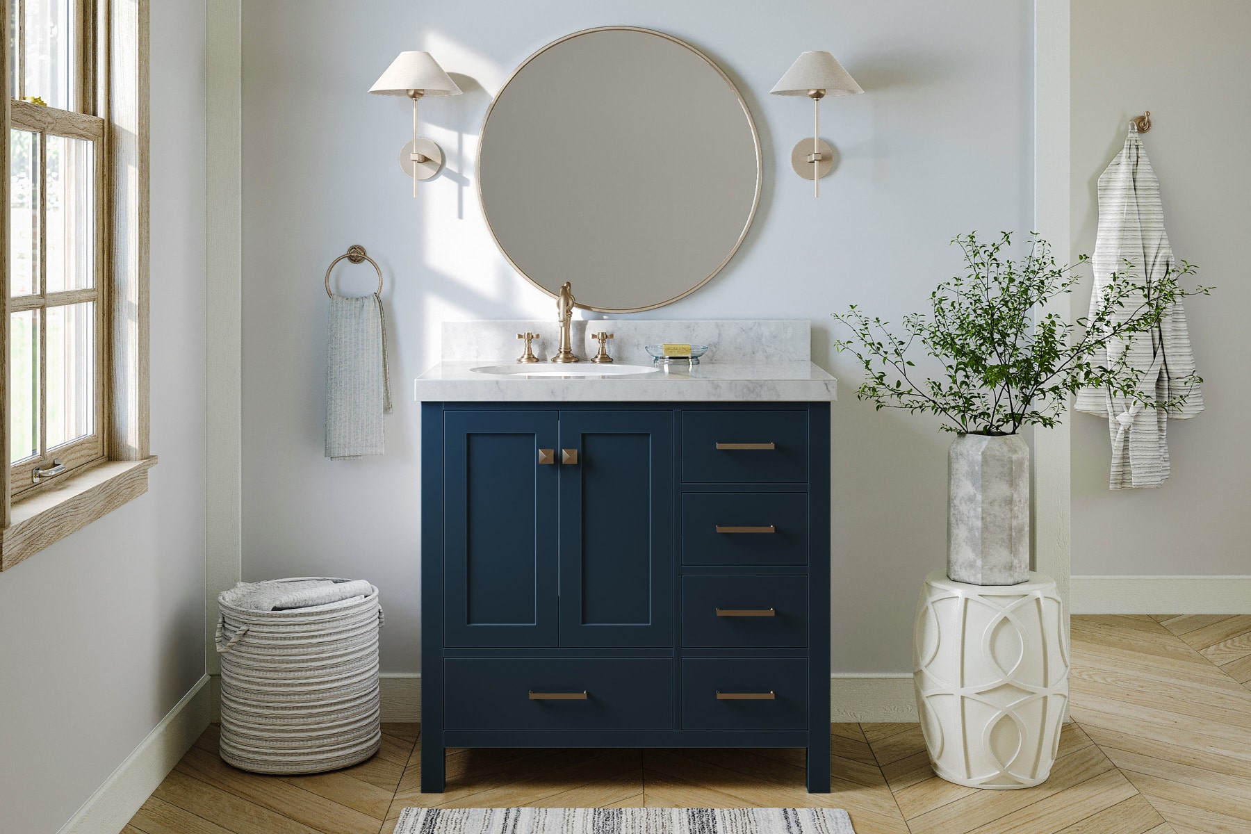 36 Navy Blue Single Sink Vanity Cabinet