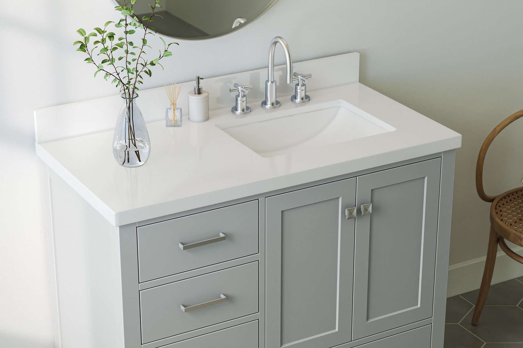 Ariel Cambridge 43 In. Right Offset Rectangle Sink Vanity With White ...