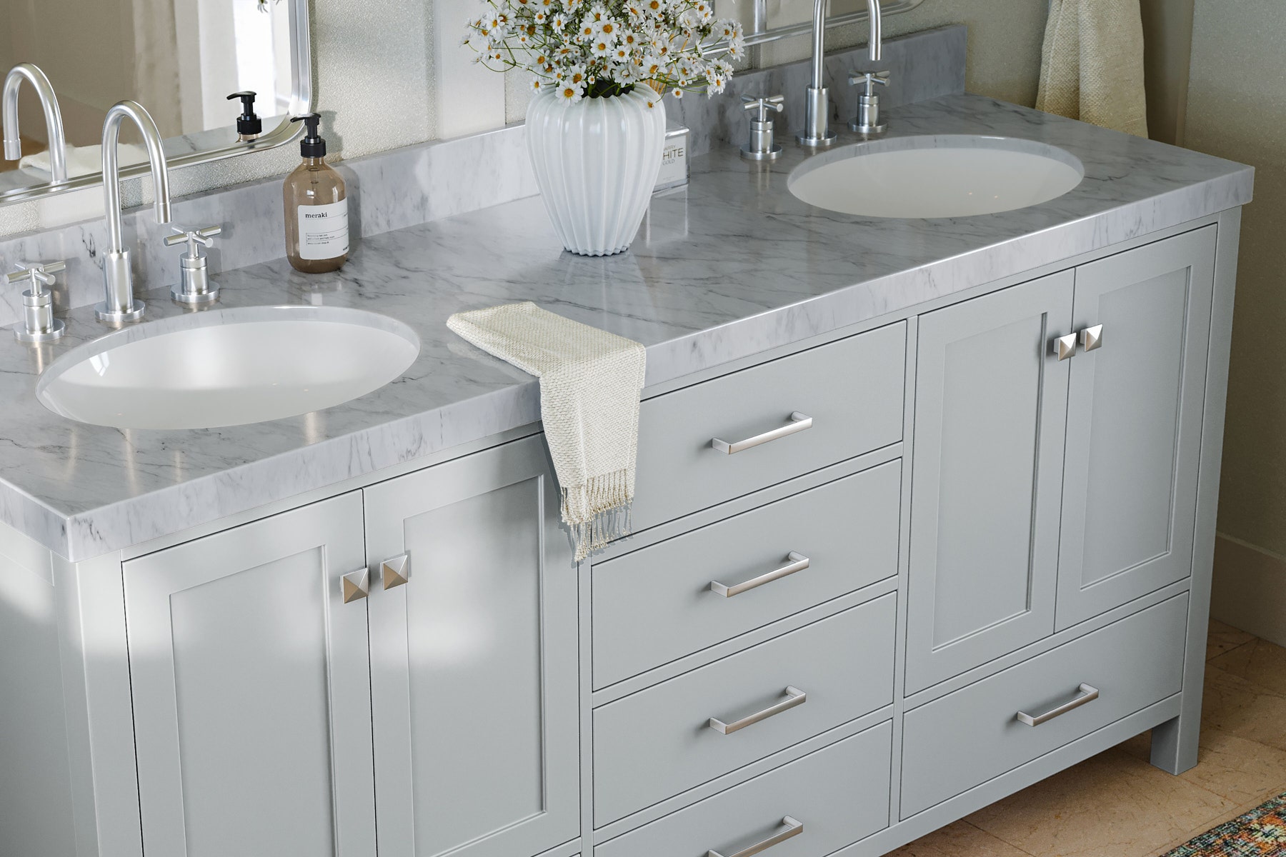  ARIEL Cambridge White Double Sink Bathroom Vanity 73